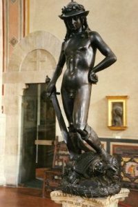 A photo of the Bronze David, by Donatello, dated back to 1440.
