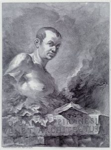 Portrait of Piranesi (1750) by Felice Ponzani, in black and white.