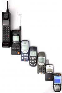 evolution of mobile phones, from a 1994 Motorola 8900X-2 to the 2004 HTC Typhoon