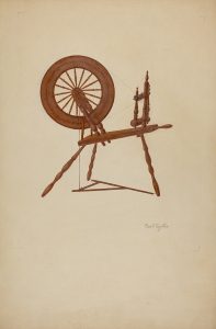 Shaker Spinning Wheel Flax- c. 1941. Artist: George V. Vezolles