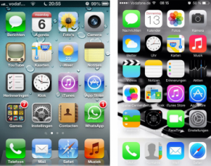 Design differences between iOS 6 and iOS 7.