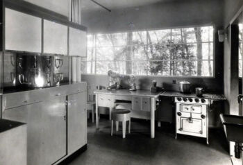 La Casa Elettrica interior photo taken in black and white.