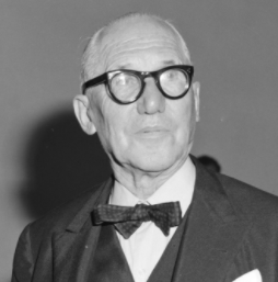 Le Corbusier (1964): Black and white photo.