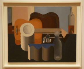 Le Corbusier (Charles-Édouard Jeanneret), 1920, Nature morte (Still Life)-Museum of Modern Art, New York: An abstract painting of what looks like a guitar, and a few bottles. 
