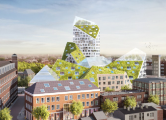 MVRDV eco-residences. A cluster of seven buildings made up of new homes, commercial programs, urban farming and underground parking.