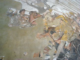 Alejandro Magno luchando en la batalla de Issus contra Darío III de Persia