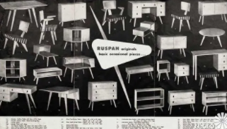 Diversi modelli della linea Ruspan originals, tra cui la sedia da salotto con braccioli.