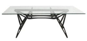 Carlo Mollino, Reale Dining Table designed 1946. Bevelled clear glass top raised above black painted oak base.
