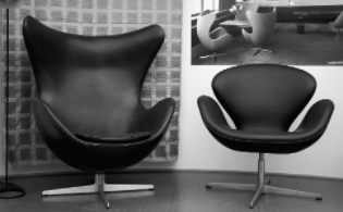 Egg and Swan chairs designed by Arne Jacobsen.