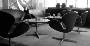 Swan chairs designed by Arne Jacobsen.