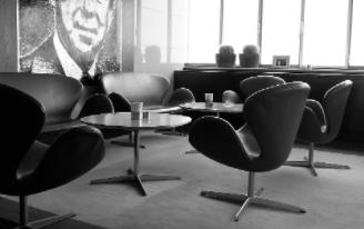 Swan chairs, photo in black and white.