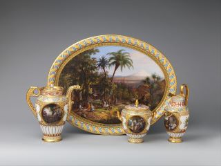 Porcelana do Estilo Luís Filipe  - Açucareiro (pot à sucre ovoïde) 1836, Fábrica de Sèvres francesa - Porcelana de pasta dura decorada com esmaltes policromos, ouro, francesa, Sèvres