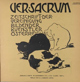 Capa da revista VER SACRUM da secessão vienense, desta vez com três gatos na capa. 