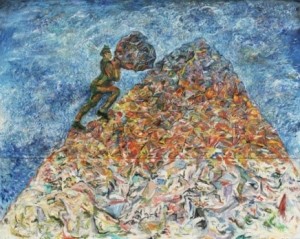 A ociosidade de Sísifo, uma pintura neoexpressionista de Sandro Chia, agora parte da coleção permanente do MoMA, em Nova York. 