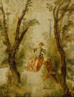 Dipinto The Swing di Jean Antoine Watteau. 