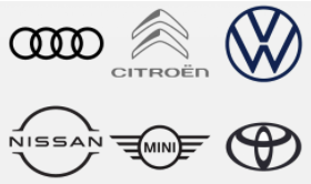 Alguns exemplos de novos logotipos de estilo plano de diferentes marcas de carros populares