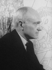 Philip Johnson portrait in black and white.