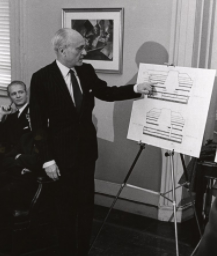 Johnson with plans for his Boston Public Library addition
