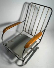 KEM Weber Deco Chrome Springer Chair Style of Bauhaus, Gilbert Rohde- Early 20th Century.