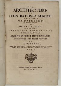 Primera página de la primera edición de la traducción de Giacomo Leoni de la Obra de Alberti De Re Aedificatoria (1452).