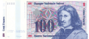 Borromini sobre el billete de 100 francos de la séptima serie.