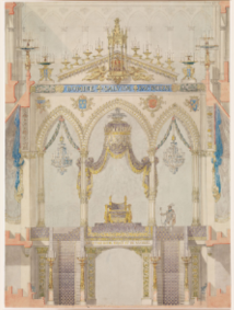 Elevación Interior de la Catedral de Reims con la Reja y el Trono para la Coronación del Rey Luis XVIII, Charles Percier (francia, París 1764-1838 París).