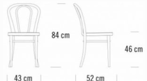 Dimensiones de la silla de madera curvada.