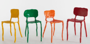 Maarten Baas Set de cuatro sillas de barro 2007 Pintado de arcilla sintética, metal.