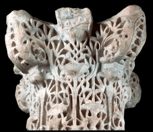 Capital with Acanthus Leaves: An abstract piece with various holes in the shape of different leaves. 