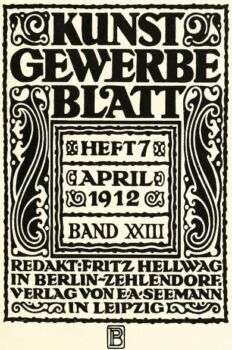 Arts Journal (1912) di Peter Behrens da Jahrbücher: Un giornale d'arte in bianco e nero con disegni fluidi sulla copertina. 