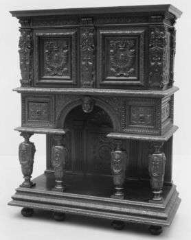 Cabinet, Style of Hugues Sambin (French, Gray ca. 1520–1601 Dijon), Carved, painted, and gilded walnut, French.