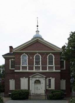 Carpenters' Hall, a building with white arched windows located in Philadelphia.