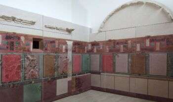 Calatayud Museum - Roman cubiculum 50 b.C. - Aragona, Spain. Reconstruction of a fresco in the First Pompeian style.
