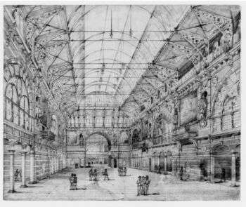 Competition design for a merchant's fair, Amsterdam, interior, perspective drawing.