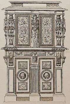 Dessin gravé pour un cabinet, par Jacques I Androuet du Cerceau, ca. années 1550.