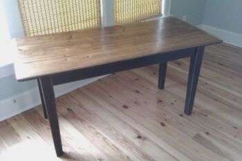 Farm Table of Reclaimed Wood with Shaker style legs.
