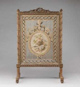 Fire screen that is gilded and silvered beech; 18th-century silk brocade from Paris, France.