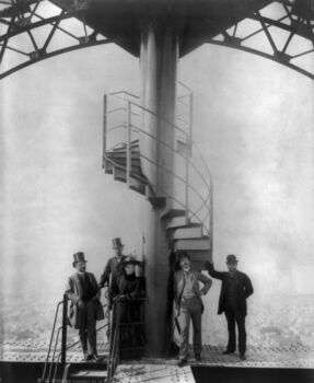 Gustave Eiffel and four other people at the summit of the Eiffel Tower, 1889.