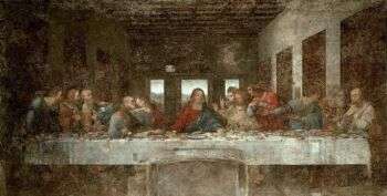 The Last Supper, by Leonardo da Vinci. Painting of the biblical last supper of Jesus with his disciples. 