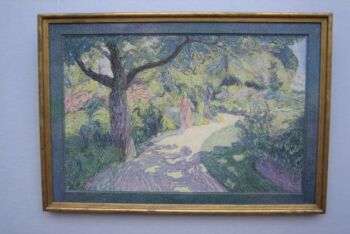 M Neue Pinakothek - par Henry van de Velde : Une peinture de paysage d'un chemin le long d'une forêt.
