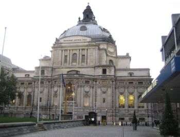Methodist Central Hall: A large, dome building with columns. 
