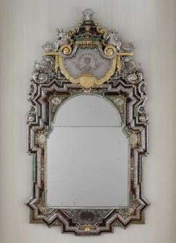 Mirror, Johann Valentin Gevers (German, ca. 1662–1732), Oak and pine veneered with tortoiseshell, silver, silver gilt, green-stained ivory, and mirror glass.