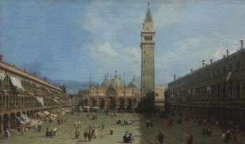 Piazza San Marco avec la Basilique (1720) par Canaletto, Venise, Italie.