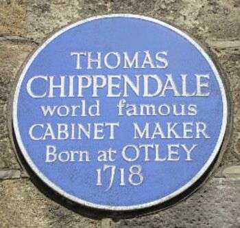 Plaque à la mémoire de Chippendale dans le lieu de sa naissance.