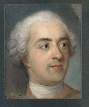 A portrait of Louis XV (1710-1774) with a white, curly wig. 