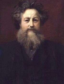 Portrait de William Morris par William Blake Richmond : Un homme à l'air sévère avec une barbe folle et une chevelure pleine.