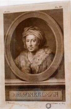 Portrait of Winckelmann - etching (1783-1784) by Girolamo Carattoni (1757 or 1760-1809) -Exhibition 'Winckelmann and the collections of Archaeological Musem of Naples' up to September 25, 2017 - Naples, Archaeological Museum.