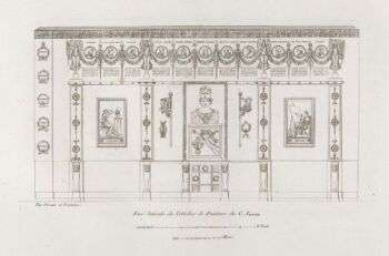 Recueil de Decorations Intérieures, Pierre François Léonard Fontaine (francese, Pontoise 1762-1853 Parigi), Incisioni: Un disegno per la progettazione di una stanza. 