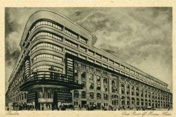 Rudolf Mosse Haus , Mendelsohn, 1921-1923, Berlin: faded postcard of the structure. 