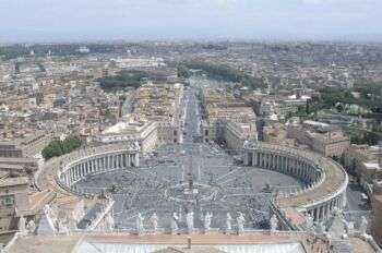 An overhead shot of Saint Peter's Square in Vatican City. 